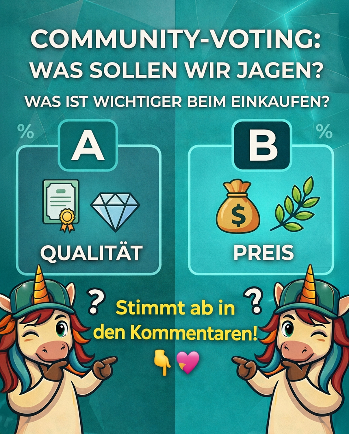 Community aufgepasst 👀✨
Wir wollen von euch wissen:
👉 Was ist euch beim Shoppen wichtiger?
🅰️ Qua