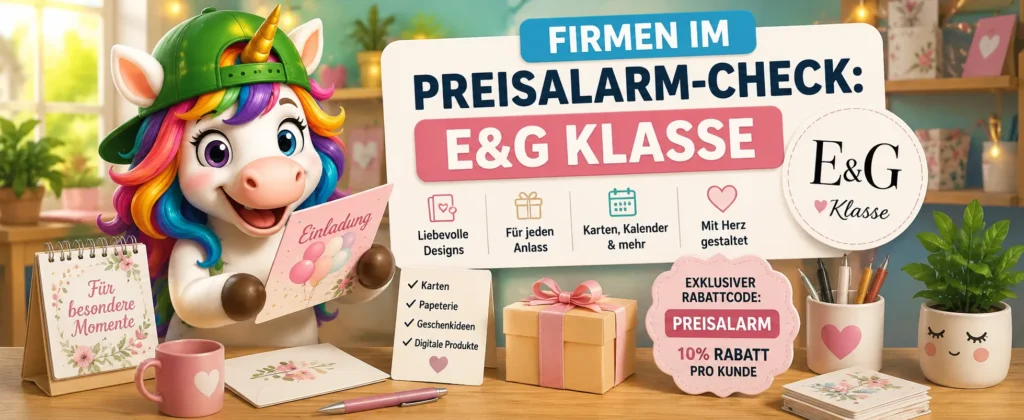 E&G Klasse im Preisalarm Check mit Einhorn Karten Geschenkideen und Rabattcode