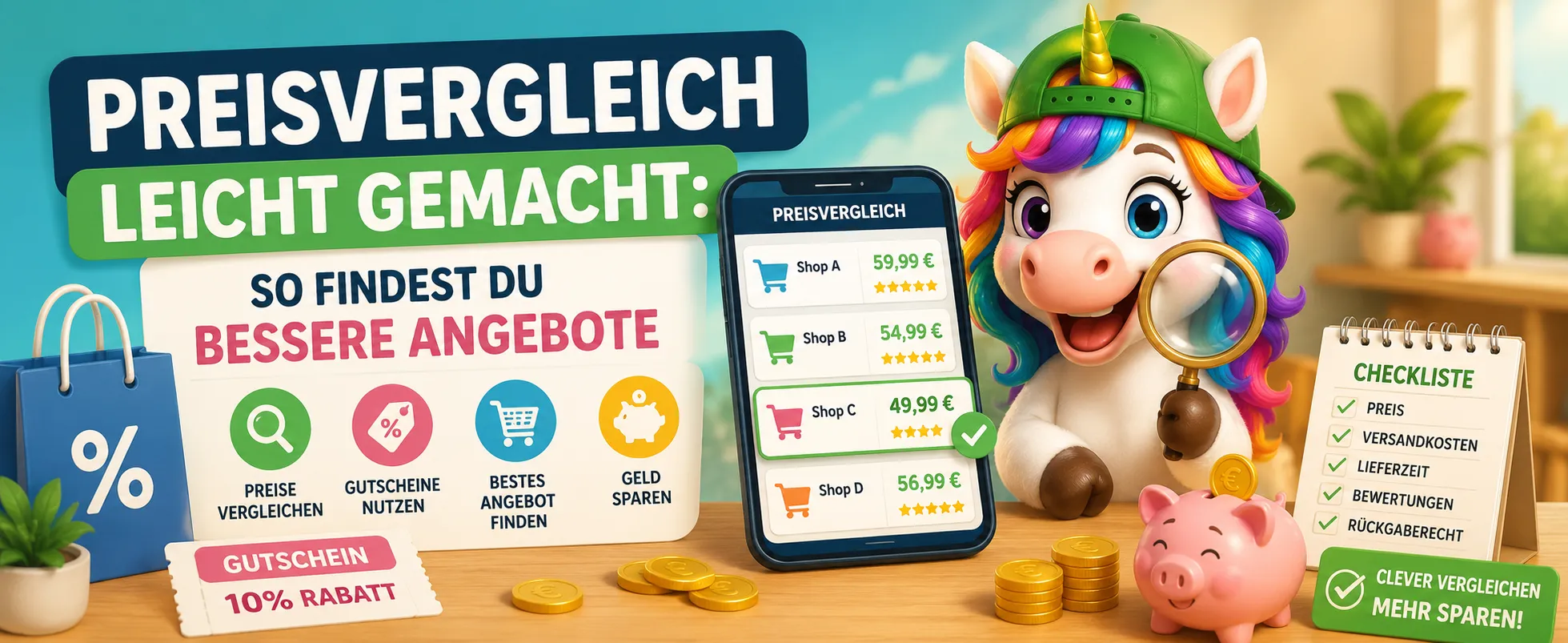 Preisvergleich leicht gemacht mit Preisalarm Deutschland Einhorn Vergleichstabelle Gutscheinen und Spartipps