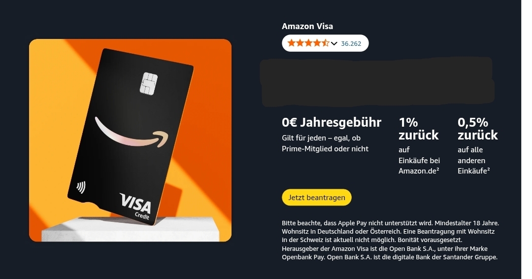 Mit der AMAZON VISA CARD könnt ihr mit jedem Kauf bares Geld sparen! 

👉🏻 Keine Jahresgebühr!
👉🏻 