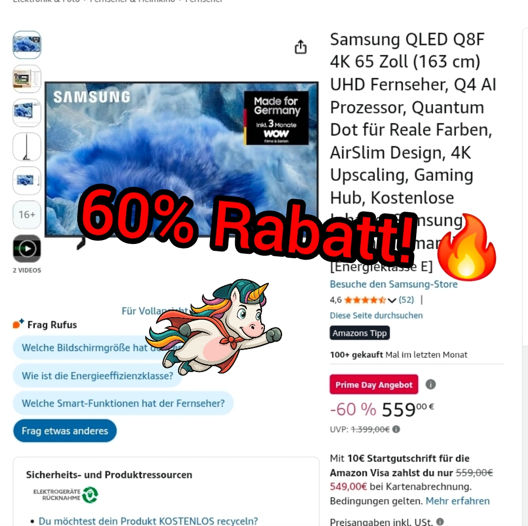 Jetzt für nur 559,00€ 🔥🔥🔥
Mit 60% Rabatt ✅️

➡️ https://amzlink.to/az0XBR05X7yW5
