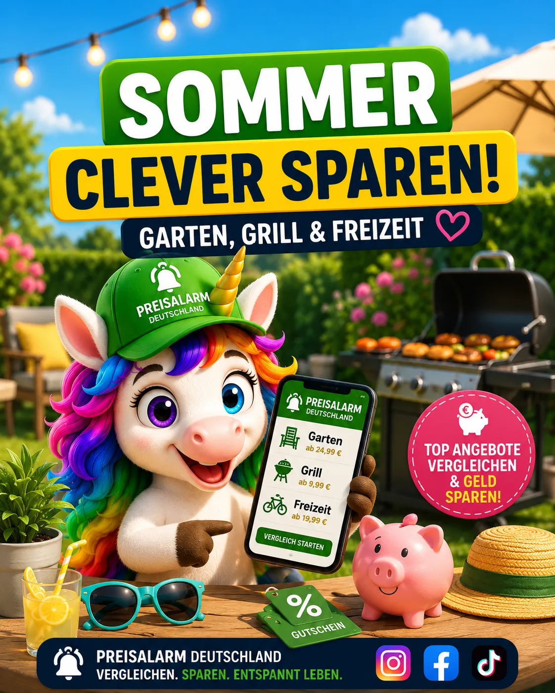 ☀️ Sommerzeit heißt nicht automatisch: mehr ausgeben! 🌿🔥

Ob Gartenmöbel, Grillzubehör, Sonnenschi