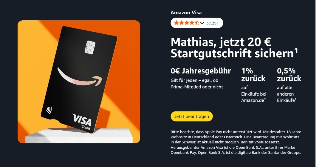 Mit der AMAZON VISA CARD könnt ihr mit jedem Kauf bares Geld sparen! 

👉🏻 Keine Jahresgebühr! 😎
👉